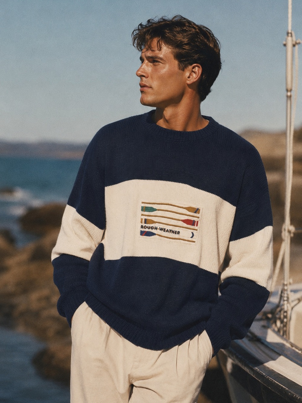 Vintage GANT Rough Weather Embroidered Coastal Sweater - Nautical Preppy - XL